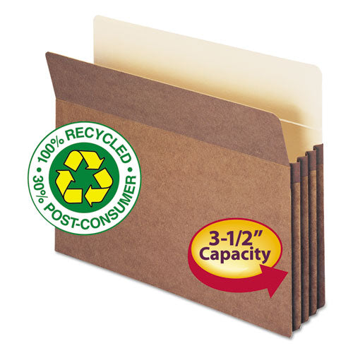 100% Recycled Top Tab File Pockets, 3.5" Expansion, Letter Size, Redrope, 25-box