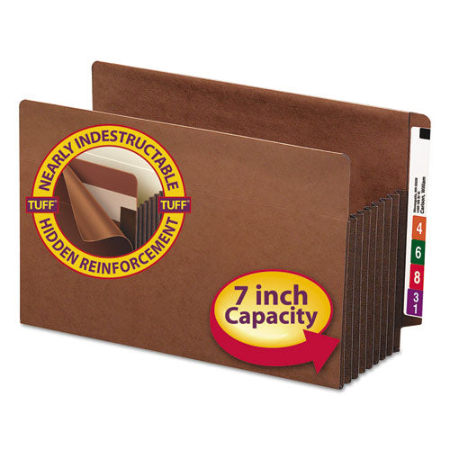Heavy-duty Redrope End Tab Tuff Pockets, 7" Expansion, Legal Size, Redrope, 5-box