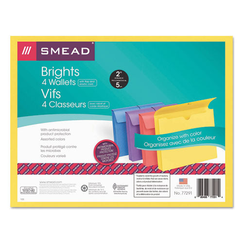 Expanding Wallet W- Antimicrobial Product Protection, 2" Expansion, 1 Section, Letter Size, Assorted, 4-pack