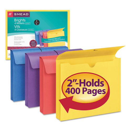 Expanding Wallet W- Antimicrobial Product Protection, 2" Expansion, 1 Section, Letter Size, Assorted, 4-pack