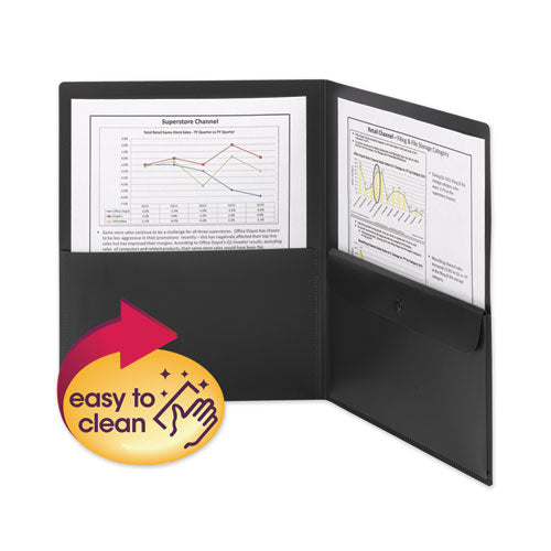 Poly Two-pocket Folder W-security Pocket, 11 X 8.5, Black, 5-pack