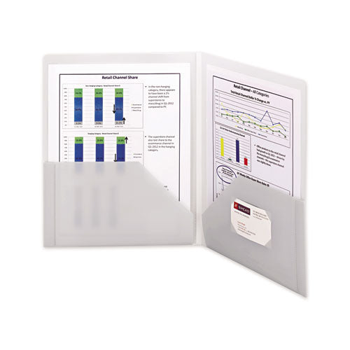 Frame View Poly Two-pocket Folder, 11 X 8 1-2, Clear-oyster, 5-pack