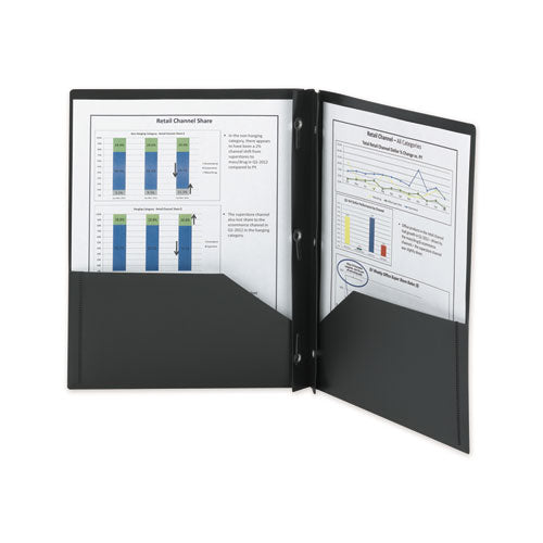 Poly Two-pocket Folder W-fasteners, 11 X 8.5, Black, 25-box