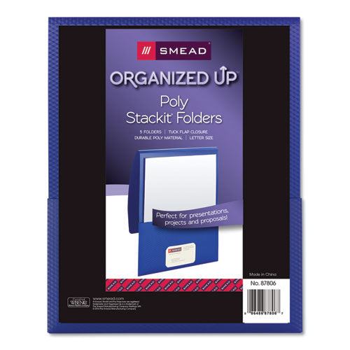 Organized Up Poly Stackit Folders, Letter, 1" Capacity, Dark Blue, 5-pack