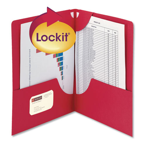 Lockit Two-pocket Folder, Textured Paper, 11 X 8 1-2, Red, 25-box