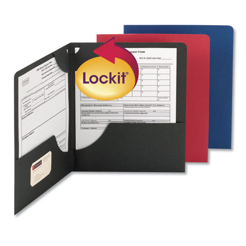 Lockit Two-pocket Folder, Textured Paper, 11 X 8 1-2, Red, 25-box