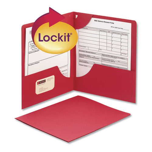 Lockit Two-pocket Folder, Textured Paper, 11 X 8 1-2, Red, 25-box