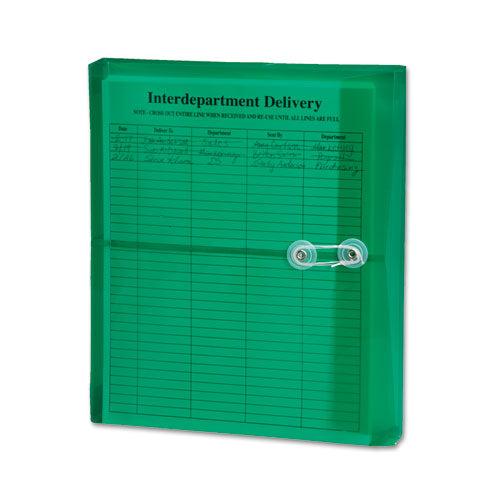 Poly String & Button Interoffice Envelopes, String & Button Closure, 9.75 X 11.63, Transparent Green, 5-pack