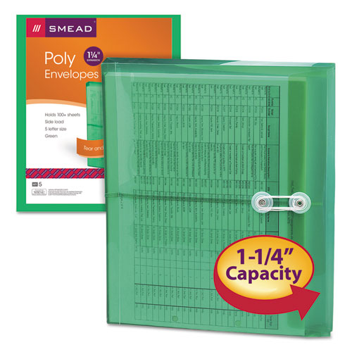 Poly String & Button Interoffice Envelopes, String & Button Closure, 9.75 X 11.63, Transparent Green, 5-pack