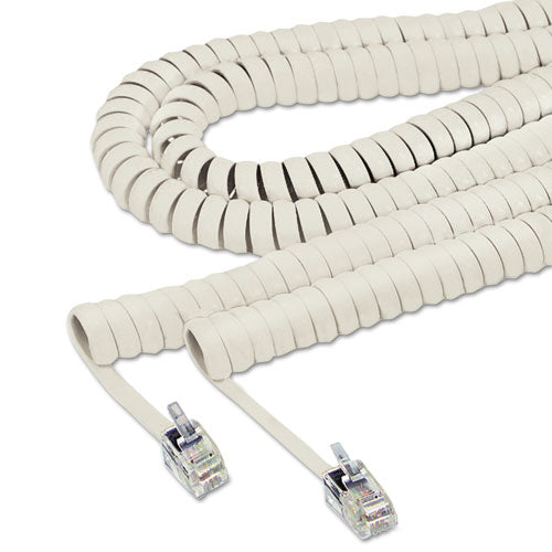 Coiled Phone Cord, Plug-plug, 25 Ft., Ash