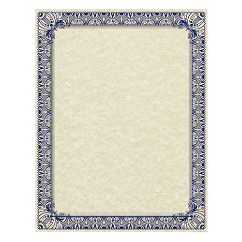 Parchment Certificates, Retro, 8 1-2 X 11, Ivory W- Blue & Silver-foil Border, 50-pack