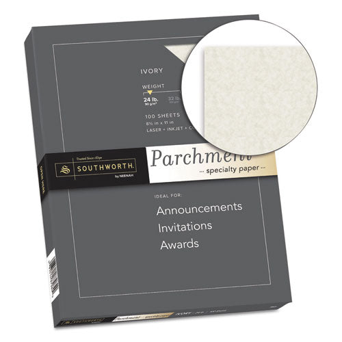 Parchment Specialty Paper, 24 Lb, 8.5 X 11, Ivory, 100-pack