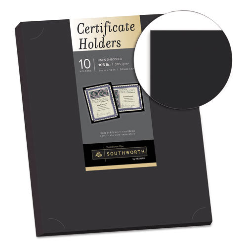 Certificate Holder, Black, 105lb Linen Stock, 12 X 9 1-2, 10-pack
