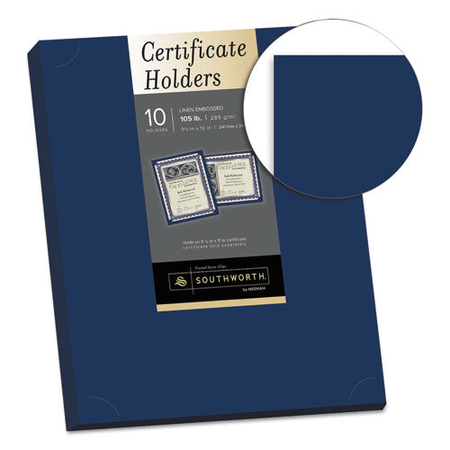 Certificate Holder, Navy, 105lb Linen Stock, 12 X 9 1-2, 10-pack