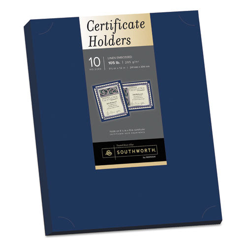 Certificate Holder, Navy, 105lb Linen Stock, 12 X 9 1-2, 10-pack