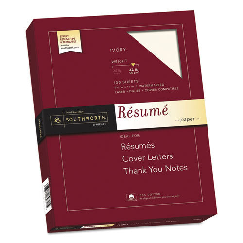 100% Cotton Resume Paper, 32 Lb, 8.5 X 11, Ivory, 100-pack