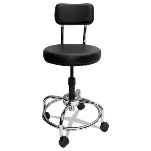 Lab And Healthcare Stool, 27" Seat Height, Supports Up To 300 Lbs., Black Seat-black Back, Chrome Base
