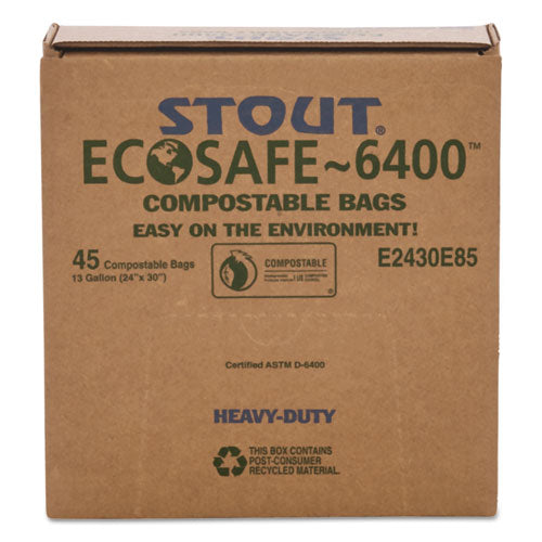 Ecosafe-6400 Bags, 13 Gal, 0.85 Mil, 24" X 30", Green, 45-box