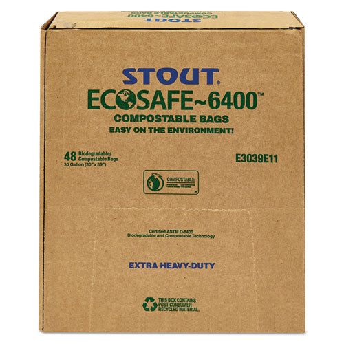 Ecosafe-6400 Bags, 30 Gal, 1.1 Mil, 30" X 39", Green, 48-box