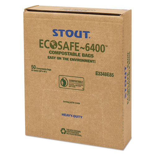 Ecosafe-6400 Bags, 32 Gal, 0.85 Mil, 33" X 48", Green, 50-box