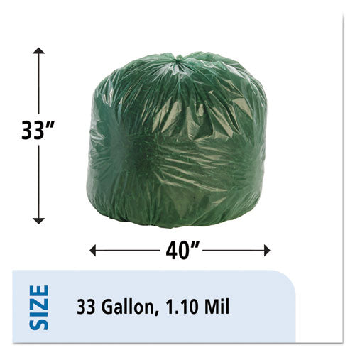 Controlled Life-cycle Plastic Trash Bags, 33 Gal, 1.1 Mil, 33" X 40", Green, 40-box