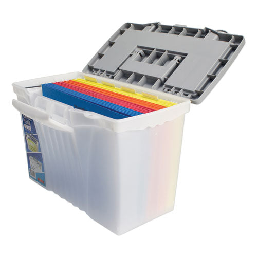 Portable Letter-legal Filebox With Organizer Lid, Letter-legal Files, 14.5" X 10.5" X 12", Clear-silver