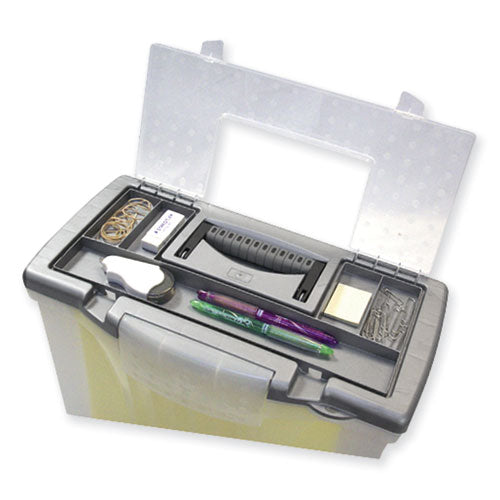 Portable Letter-legal Filebox With Organizer Lid, Letter-legal Files, 14.5" X 10.5" X 12", Clear-silver