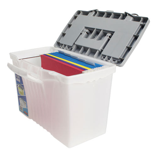 Portable Letter-legal Filebox With Organizer Lid, Letter-legal Files, 14.5" X 10.5" X 12", Clear-silver
