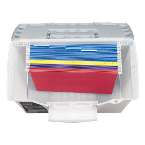 Portable Letter-legal Filebox With Organizer Lid, Letter-legal Files, 14.5" X 10.5" X 12", Clear-silver