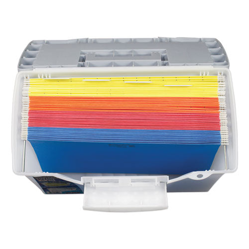 Portable Letter-legal Filebox With Organizer Lid, Letter-legal Files, 14.5" X 10.5" X 12", Clear-silver