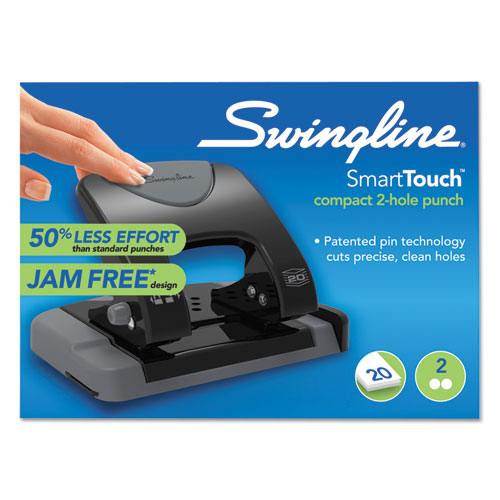 20-sheet Smarttouch Two-hole Punch, 9-32" Holes, Black-gray