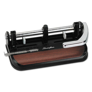 40-sheet Heavy-duty Lever Action 2-to-7-hole Punch, 11-32" Hole, Black-woodgrain