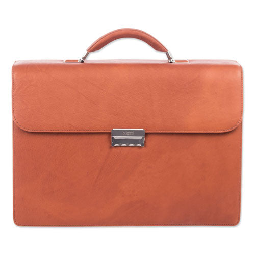 Milestone Briefcase, Holds Laptops 15.6", 5" X 5" X 12", Cognac