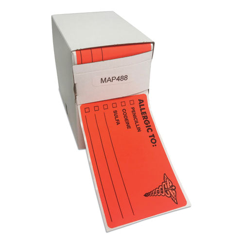 Allergy Warning Labels, Allergic To: Penicilln, Codeine, Sulfa, 2.5 X 4, Fluorescent Red, 100-roll