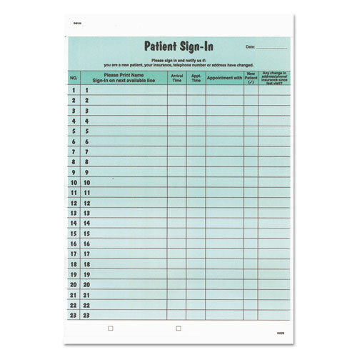 Patient Sign-in Label Forms, 8 1-2 X 11 5-8, 125 Sheets-pack, Green
