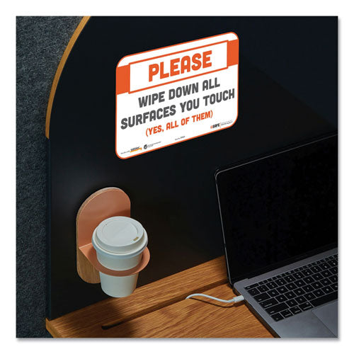 Besafe Messaging Repositionable Wall-door Signs, 9 X 6, Please Wipe Down All Surfaces You Touch, White, 30-carton