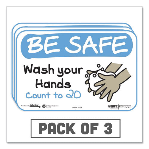 Besafe Messaging Education Wall Signs, 9 X 6, "be Safe, Wash Your Hands, Count To 20", 3-pack