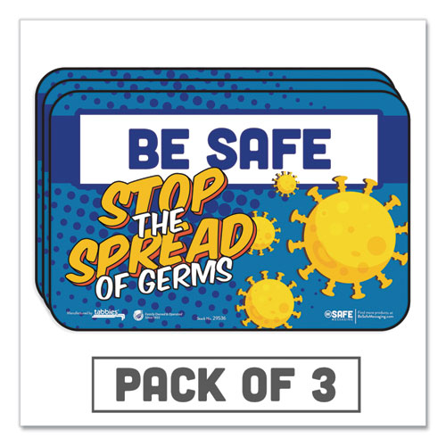 Besafe Messaging Education Wall Signs, 9 X 6,  "be Safe, Stop The Spread Of Germs", 3-pack