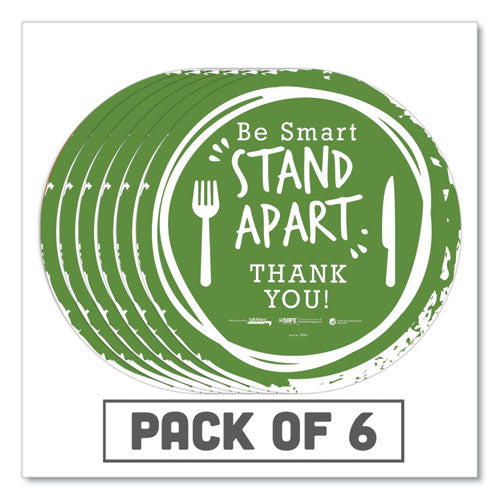 Besafe Messaging Floor Decals, Be Smart Stand Apart; Knife-fork; Thank You, 12" Dia., Green-white, 6-carton
