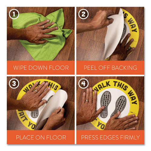 Besafe Messaging Floor Decals, Cheers;be Smart Stand Apart;thank You For Keeping A Safe Distance, 12" Dia, Black-white, 60-ct