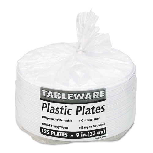 Plastic Dinnerware, Compartment Plates, 9" Dia, White, 125-pack