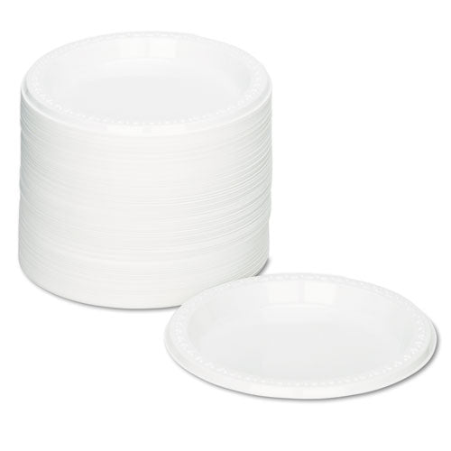 Plastic Dinnerware, Plates, 7" Dia, White, 125-pack