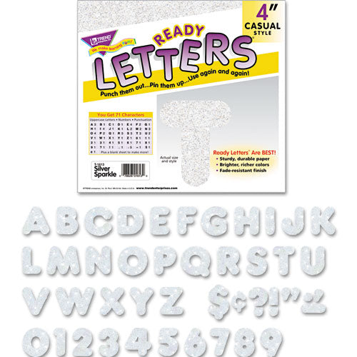 Ready Letters Sparkles Letter Set, Silver Sparkle, 4"h, 71-set