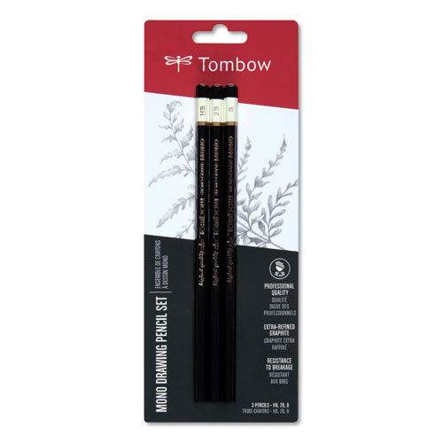 Drawing Pencil Set, 2 Mm, Assorted Lead Hardness Ratings, Black Lead, Black Barrel, 3-pack