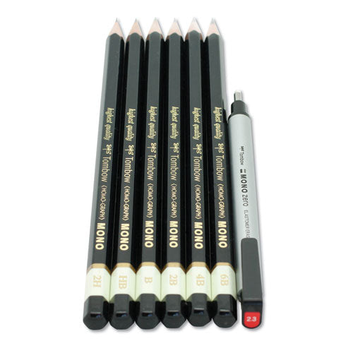 Drawing Pencil Set With Eraser, 2 Mm, Assorted Lead Hardness Ratings, Black Lead, Black Barrel, 6-pack