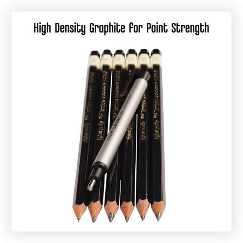 Drawing Pencil Set With Eraser, 2 Mm, Assorted Lead Hardness Ratings, Black Lead, Black Barrel, 6-pack