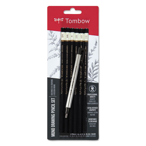 Drawing Pencil Set With Eraser, 2 Mm, Assorted Lead Hardness Ratings, Black Lead, Black Barrel, 6-pack