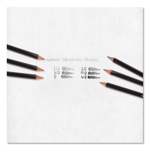 Drawing Pencil Set With Eraser, 2 Mm, Assorted Lead Hardness Ratings, Black Lead, Black Barrel, 6-pack