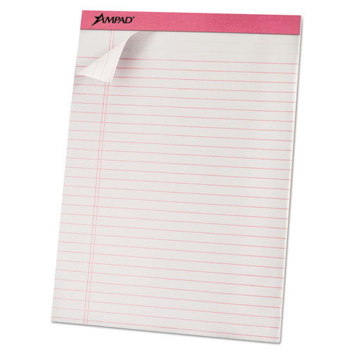Pink Writing Pads, Wide-legal Rule, 8.5 X 11, White, 50 Sheets, 6-pack