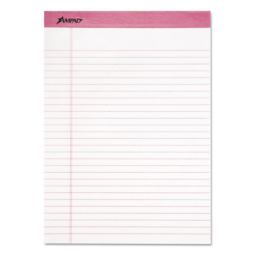 Pink Writing Pads, Wide-legal Rule, 8.5 X 11, White, 50 Sheets, 6-pack